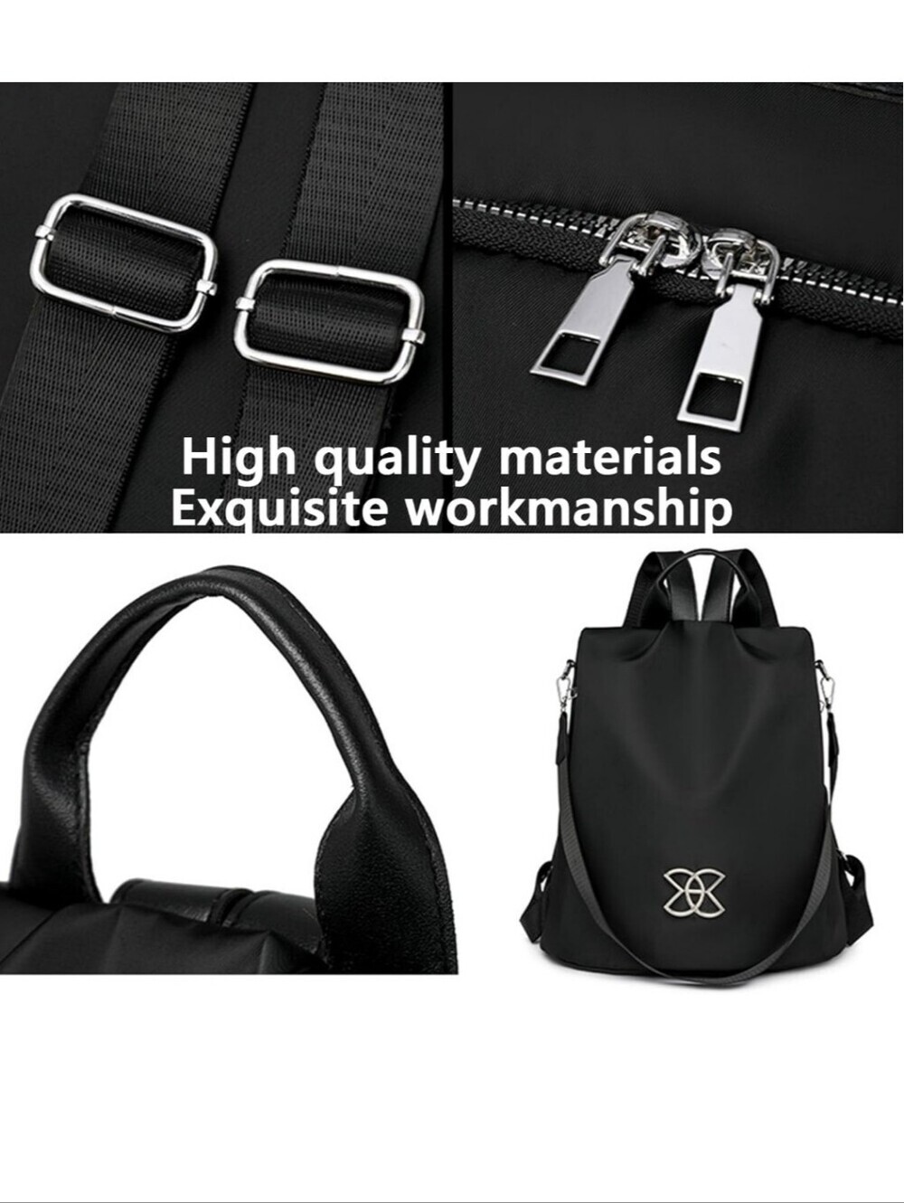 Amazon Women's Black Nylon Anti-theft Backpack with Silver Emblem - Picture 3 of 12